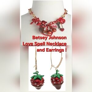 Betsey Johnson Love Spell Charm Statement Necklace and Earrings set! NWT